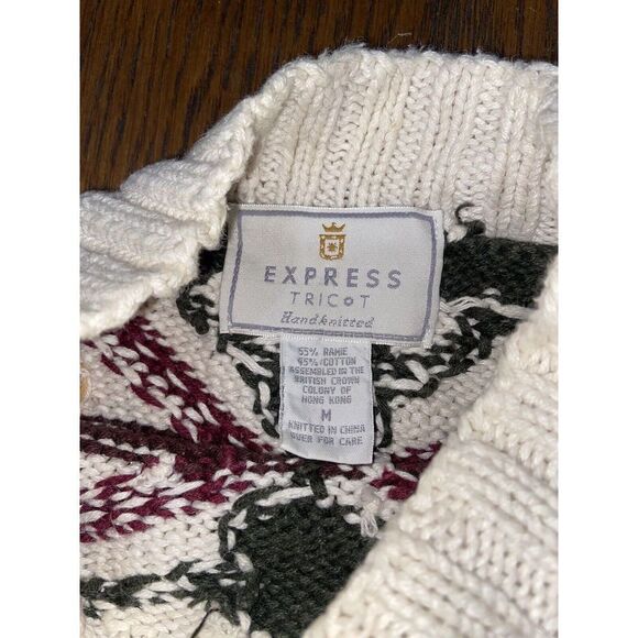 Vintage 80s‎ Express Tricot Sweater Medium Cottagecore Floral Chunky Handknitted - Picture 2 of 4